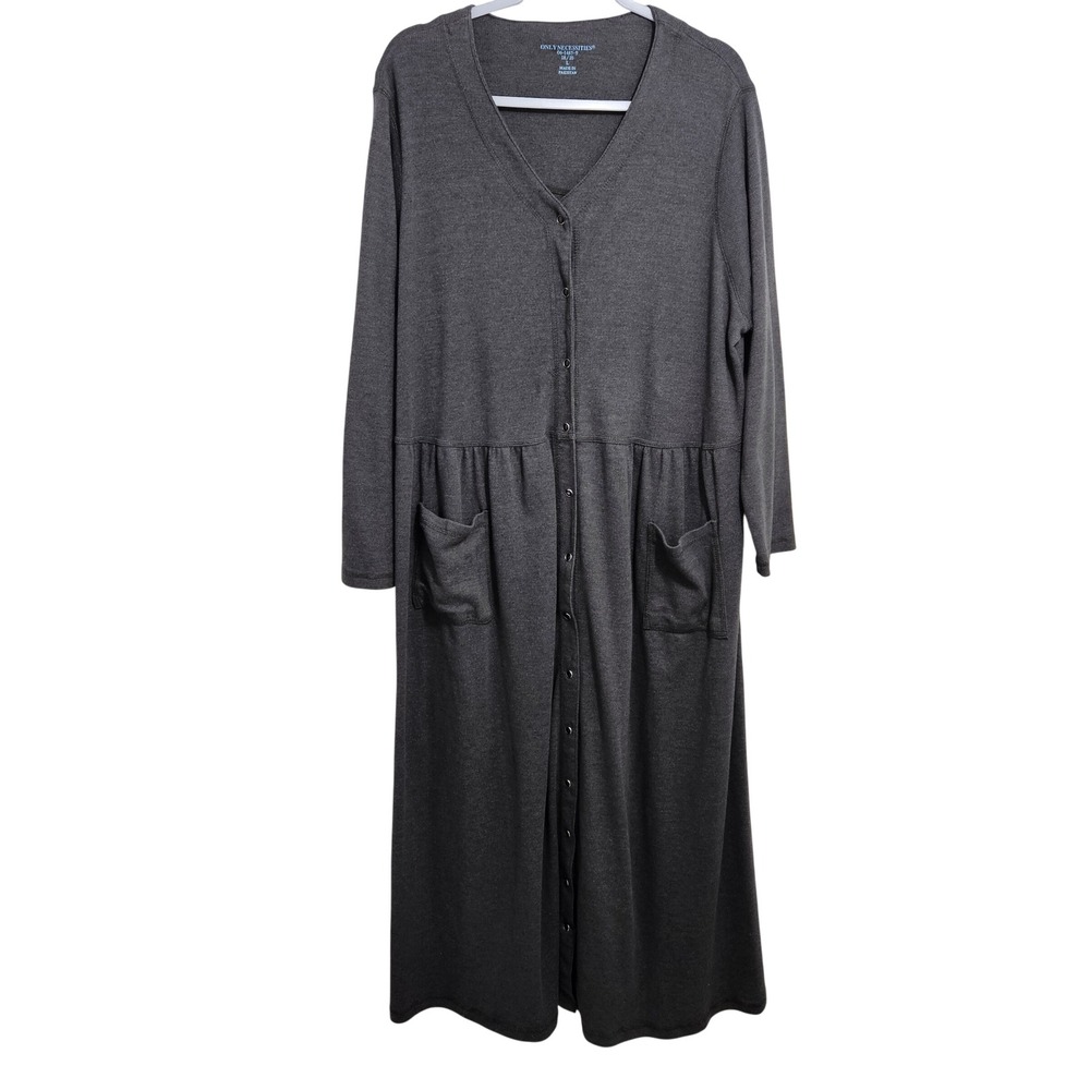 Only Necessities Dress Long Muumuu Pearl Snaps Pockets Modest Boho Gray 18/20
